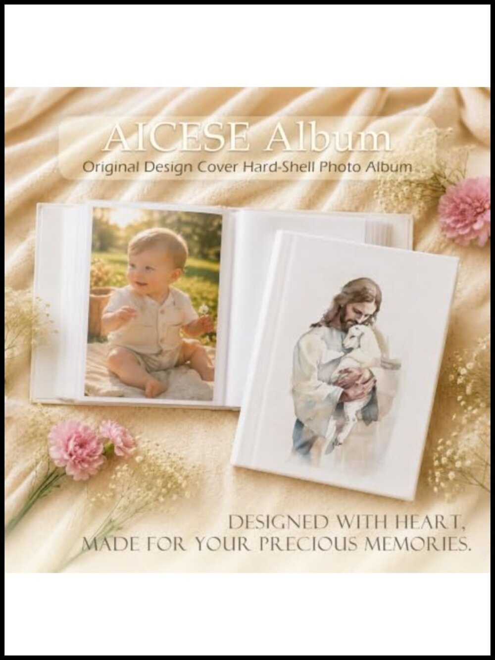Jesus and Lamb Christian Hardcover Photo Album 4x6 18 Pockets Lay Flat - Picture 6 of 6
